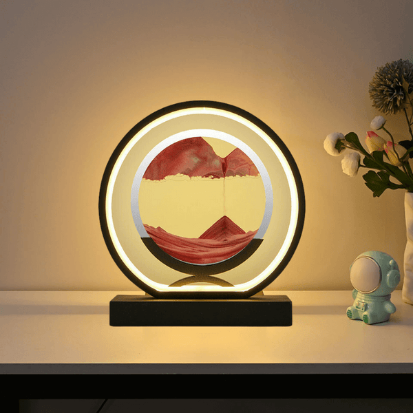 Sand PaintingBlack Round Red Table Lamp