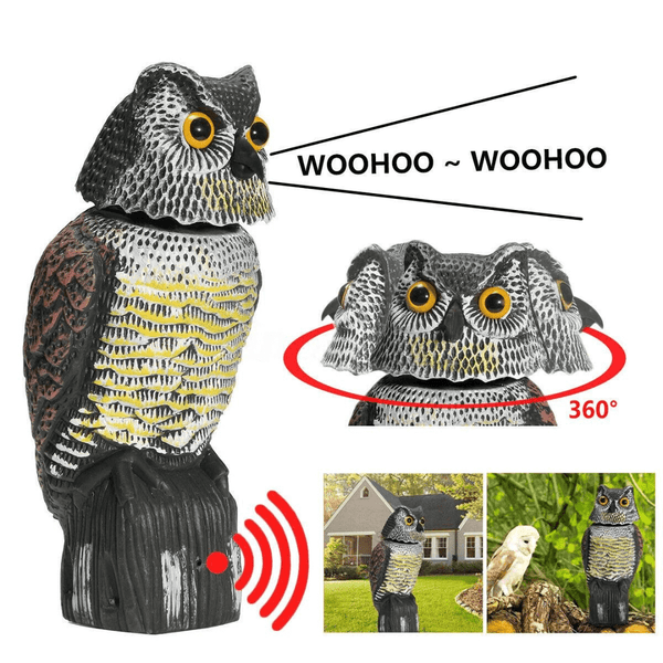360-Degree Rotating Owl Decoy with Scary Sounds and Shadows