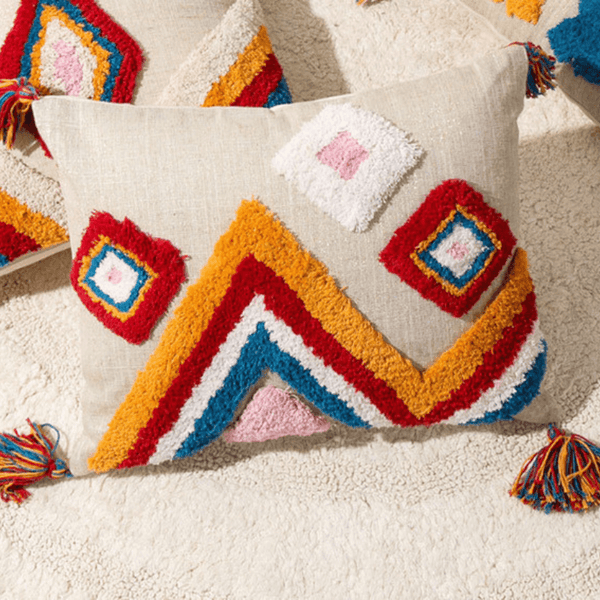Boho Chic Pillow Case with Moroccan Nordic Pattern and Tufted Texture