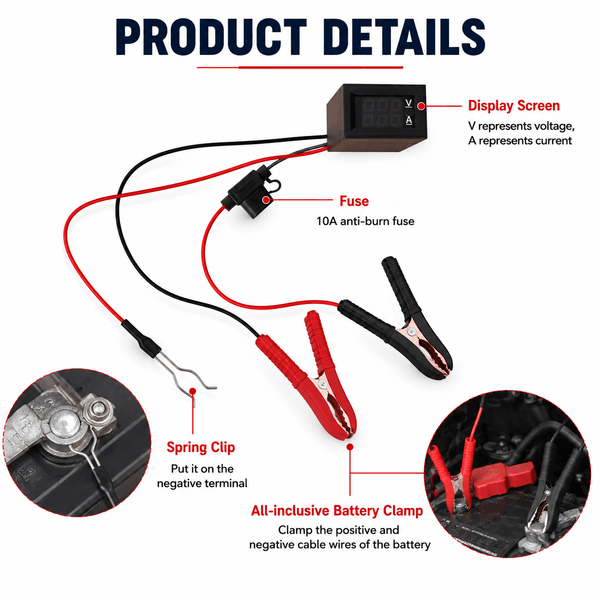 12V Parasitic Battery Drain Tester – Automotive Current Leakage Detector with Digital Display