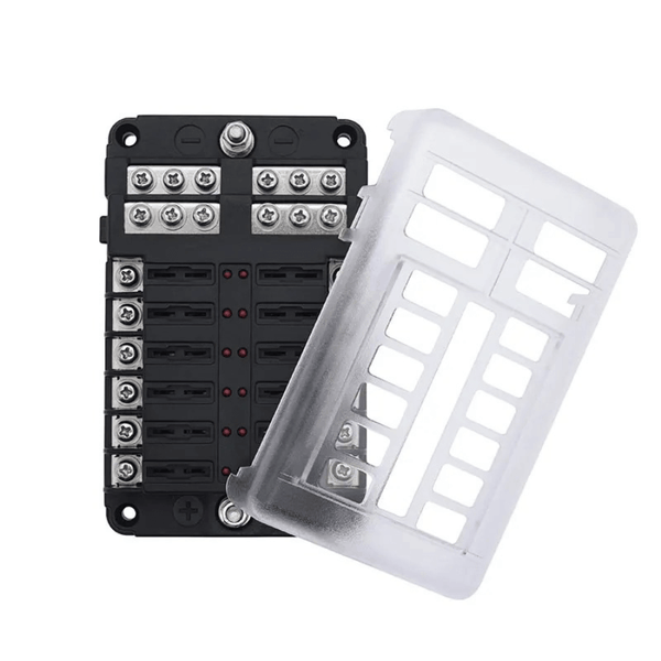 12/6 Way Waterproof Blade Fuse Box with LED – 12V/24V ATO/ATC