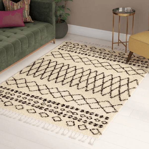 Large Moroccan Cream Rug with Rustic Diamond Design, 7'10" x 10'6"
