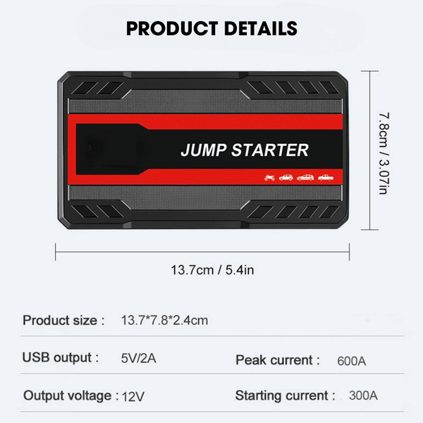 Car Jump Starter Battery Power Bank 600A – Portable 12V Emergency Booster