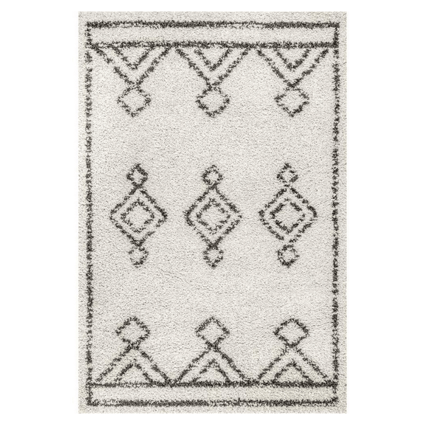 Large Rug Off-White Rug Boho Look Design With a Diamond Pattern 5' 3" x 7' 7"