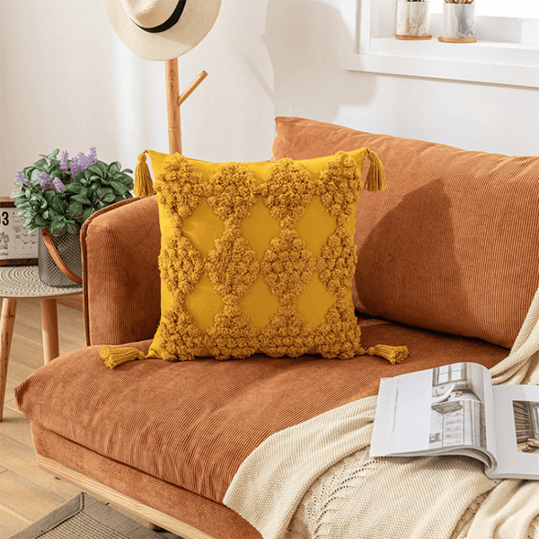 Boho Chic Pillow Case with Moroccan Nordic Pattern and Tufted Texture