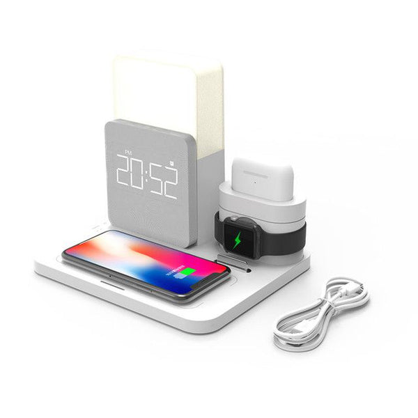 4 in 1 Fast Wireless Charger Station & Lamp With Alarm Clock