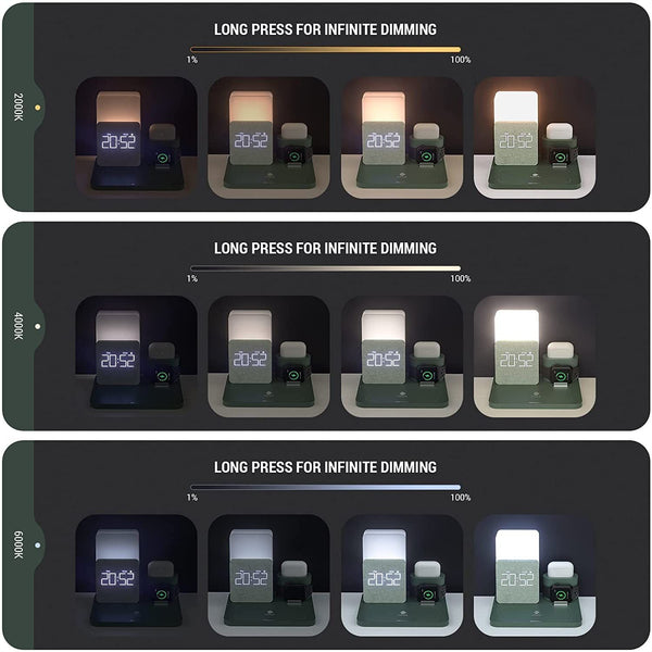 4 in 1 Fast Wireless Charger Station & Lamp With Alarm Clock