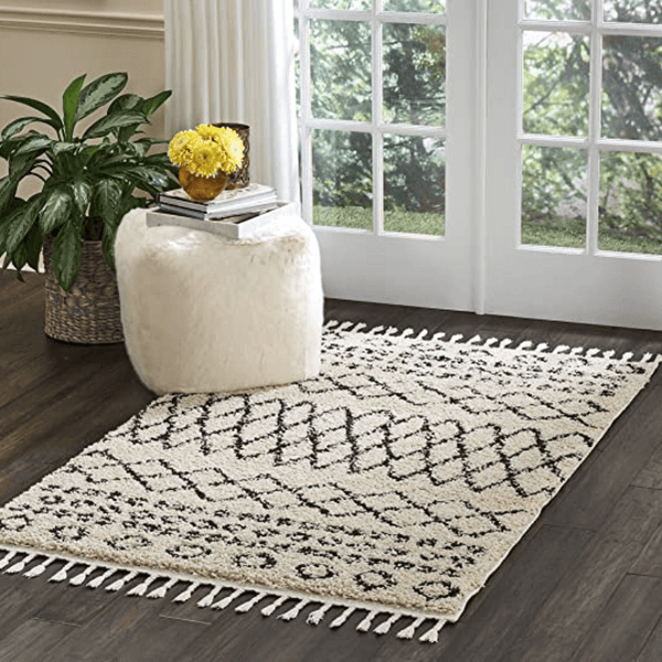 Large Moroccan Cream Rug with Rustic Diamond Design, 7'10" x 10'6"