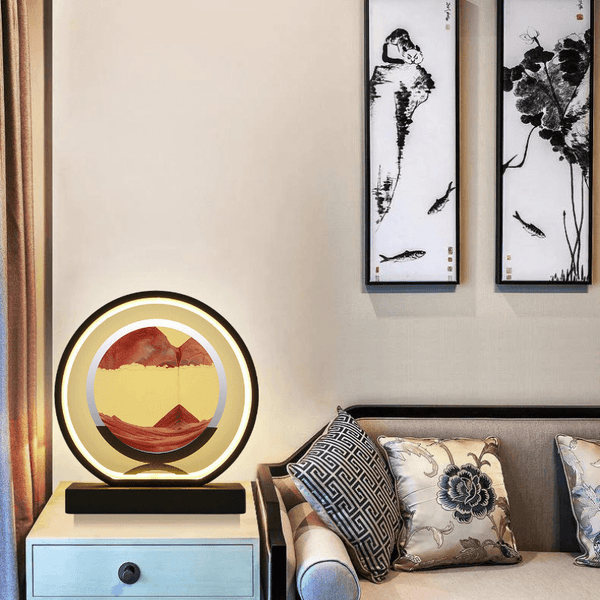 Sand PaintingBlack Round Red Table Lamp