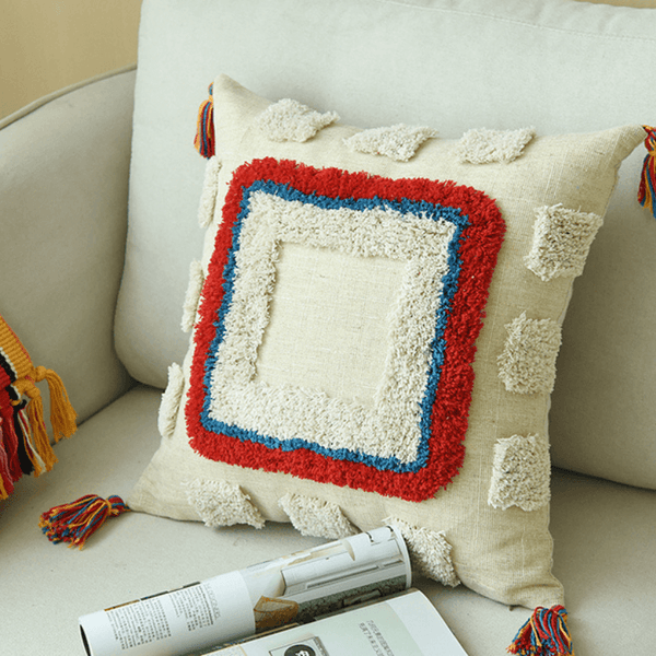 Boho Chic Pillow Case with Moroccan Nordic Pattern and Tufted Texture