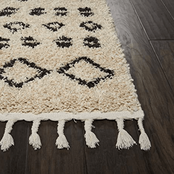 Large Moroccan Cream Rug with Rustic Diamond Design, 7'10" x 10'6"