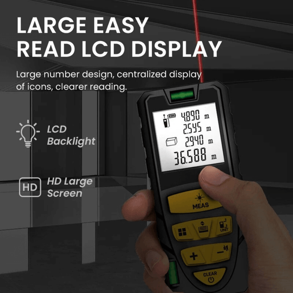 Digital Laser Measure with Unit Switching, Backlit LCD, and Pythagorean Mode