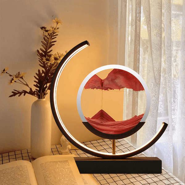 Relaxing Sand Art Black Red Moon Hourglass Table lamp
