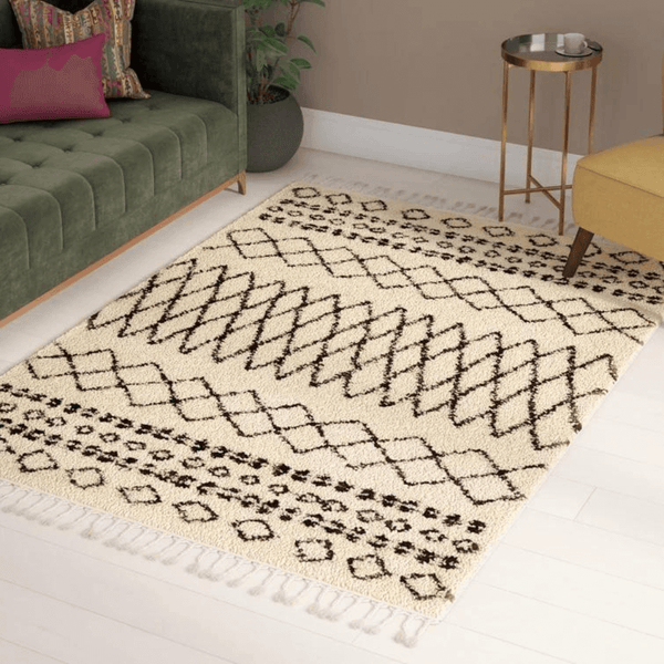 Large Moroccan Cream Rug with Rustic Diamond Design, 7'10" x 10'6"